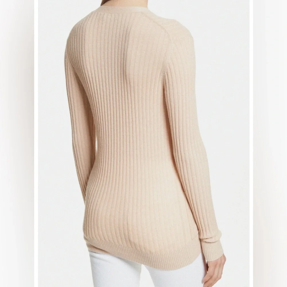 VINCE Skinny Ribbed 100% Cashmere Soft Button Down Beige Cardigan Women’s Medium - Picture 3 of 12